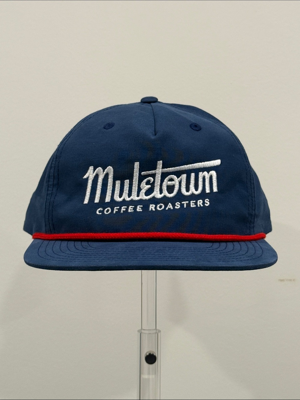 Vtg Inspired Muletown Coffee Roasters Grandpa Rope Performance Hat Navy Snapback